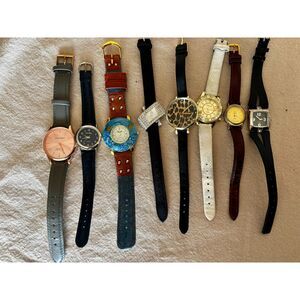 Women's leather band quartz fashion watch lot of 8, working